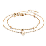 FAMSHIN Women Anklets Heart Barefoot Crochet Sandals Foot Jewelry Two Layer Foot Legs Bracelet Anklets